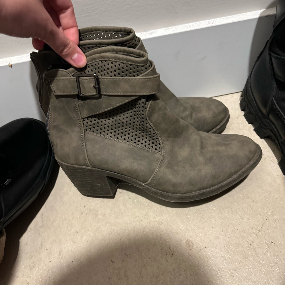 Olive Ankle Boots with Buckle Detail